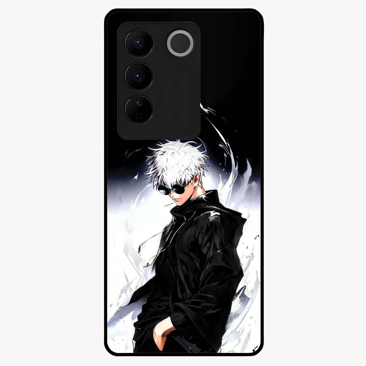 Limitless Shadow King Glass Case showing flat back view with powerful shadow warrior artwork and glossy glass finish.
