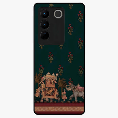 Macmerise Glass Case showing flat back view with stylish modern artwork and glossy glass finish.