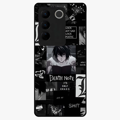 Midnight Chaos Mind Glass Case showing flat back view with abstract dark themed artwork and glossy glass finish.