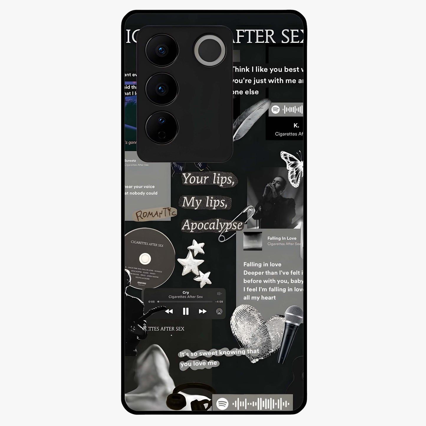 Midnight Love Echo Glass Case showing flat back view with romantic midnight themed artwork and glossy glass finish.