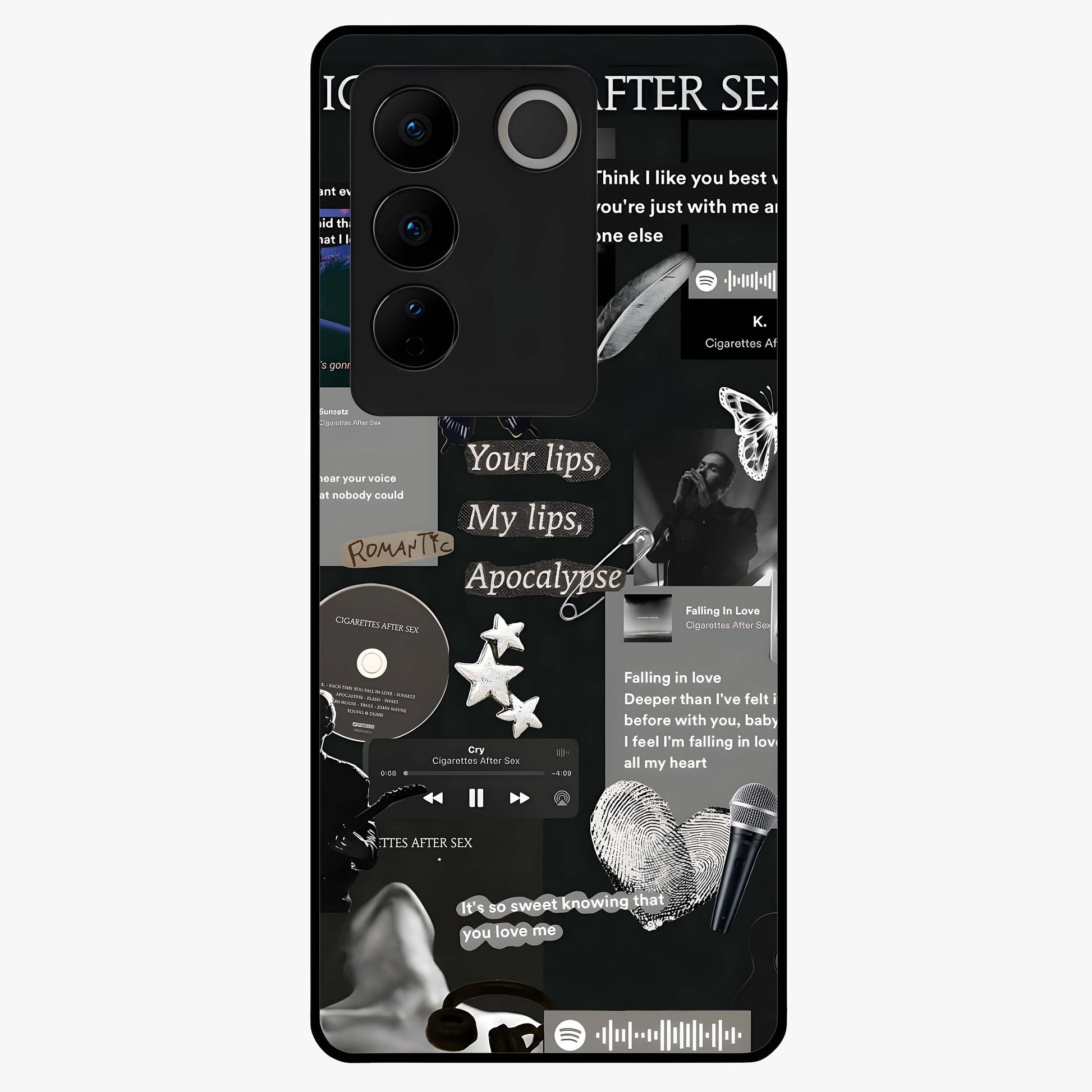 Midnight Love Echo Glass Case showing flat back view with romantic midnight themed artwork and glossy glass finish.