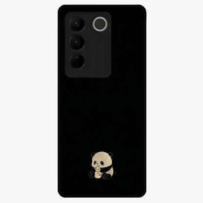 Midnight Panda Love Glass Case showing flat back view with cute panda themed artwork and glossy glass finish.