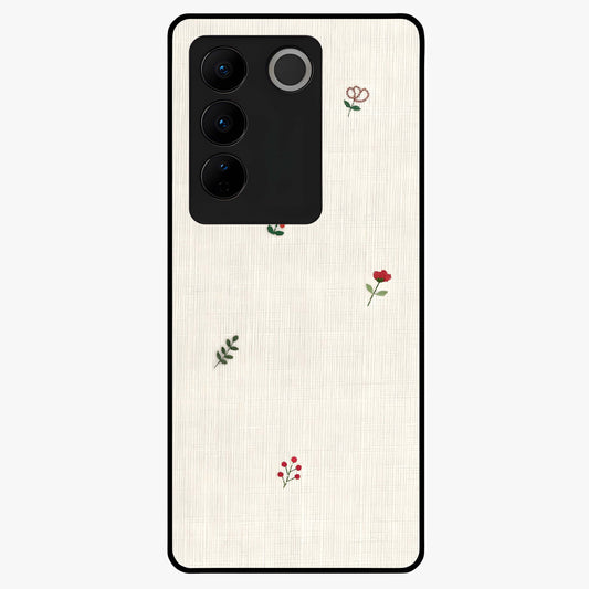 Minimal Petal Whispers Glass Case showing flat back view with soft minimal floral artwork and glossy glass finish.