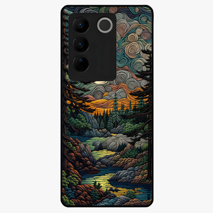 Moonlight Forest Dream Glass Case showing flat back view with mystical forest moonlight artwork and glossy glass finish.
