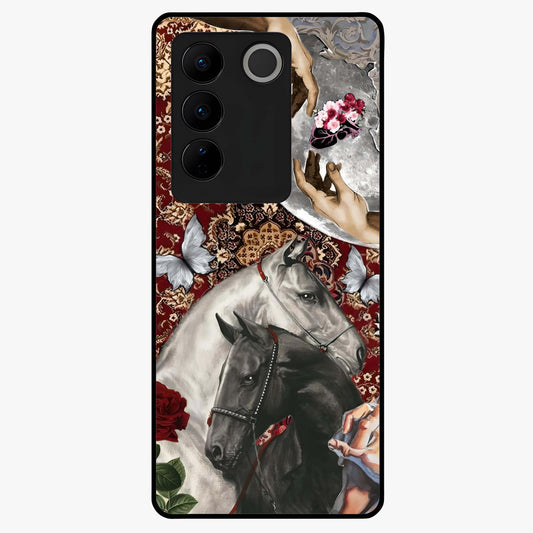 Moonlit Royal Stallion Glass Case showing flat back view with majestic horse under moonlight artwork and glossy glass finish.