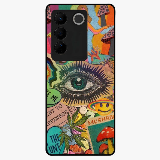 Mystic Eye Wonderland Glass Case showing flat back view with mystical eye themed artwork and glossy glass finish.