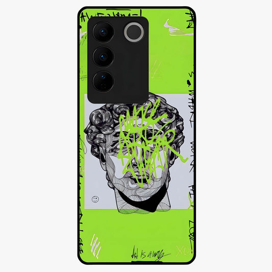 Neo Graffiti Rebellion Glass Case showing flat back view with vibrant graffiti artwork and glossy glass finish.