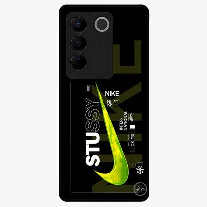 Neon Street Edition Glass Case showing flat back view with neon street style artwork and glossy glass finish.