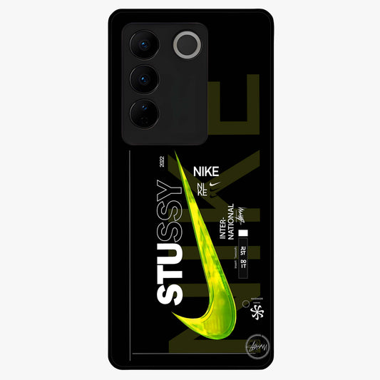 Neon Street Edition Glass Case showing flat back view with neon street style artwork and glossy glass finish.