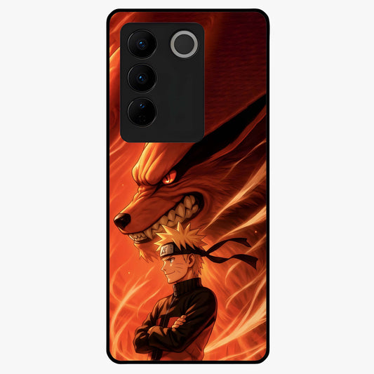 Nine Tails Legacy Glass Case showing flat back view with powerful nine-tailed fox inspired artwork and glossy glass finish.