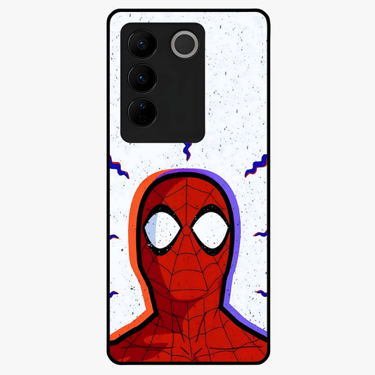 Omg Spiderman Glass Case showing flat back view with bold superhero inspired artwork and glossy glass finish.