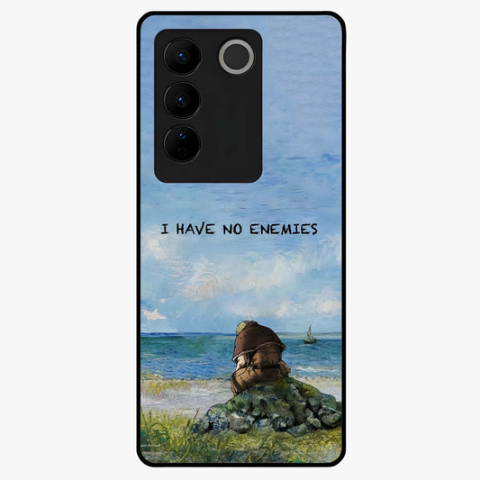 Peace Beyond War Glass Case showing flat back view with symbolic peace themed artwork and glossy glass finish.