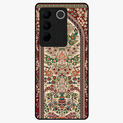 Persian Inspired Glass Case showing flat back view with ornate Persian style pattern artwork and glossy glass finish.