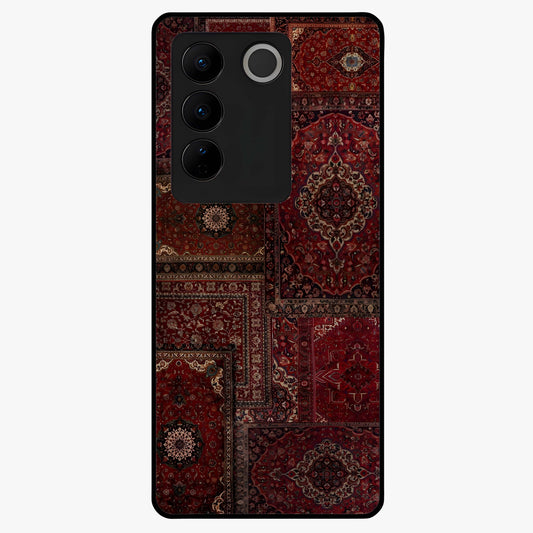 Persian Velvet Tale Glass Case showing flat back view with luxurious Persian velvet pattern artwork and glossy glass finish.
