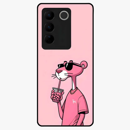 Pink Panther Glass Case showing flat back view with iconic pink panther artwork and glossy glass finish.