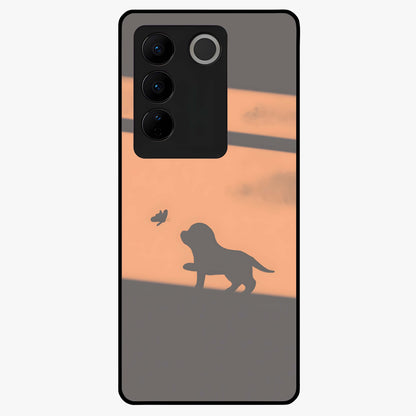Puppy Shadow Art Glass Case showing flat back view with cute puppy shadow style artwork and glossy glass finish.