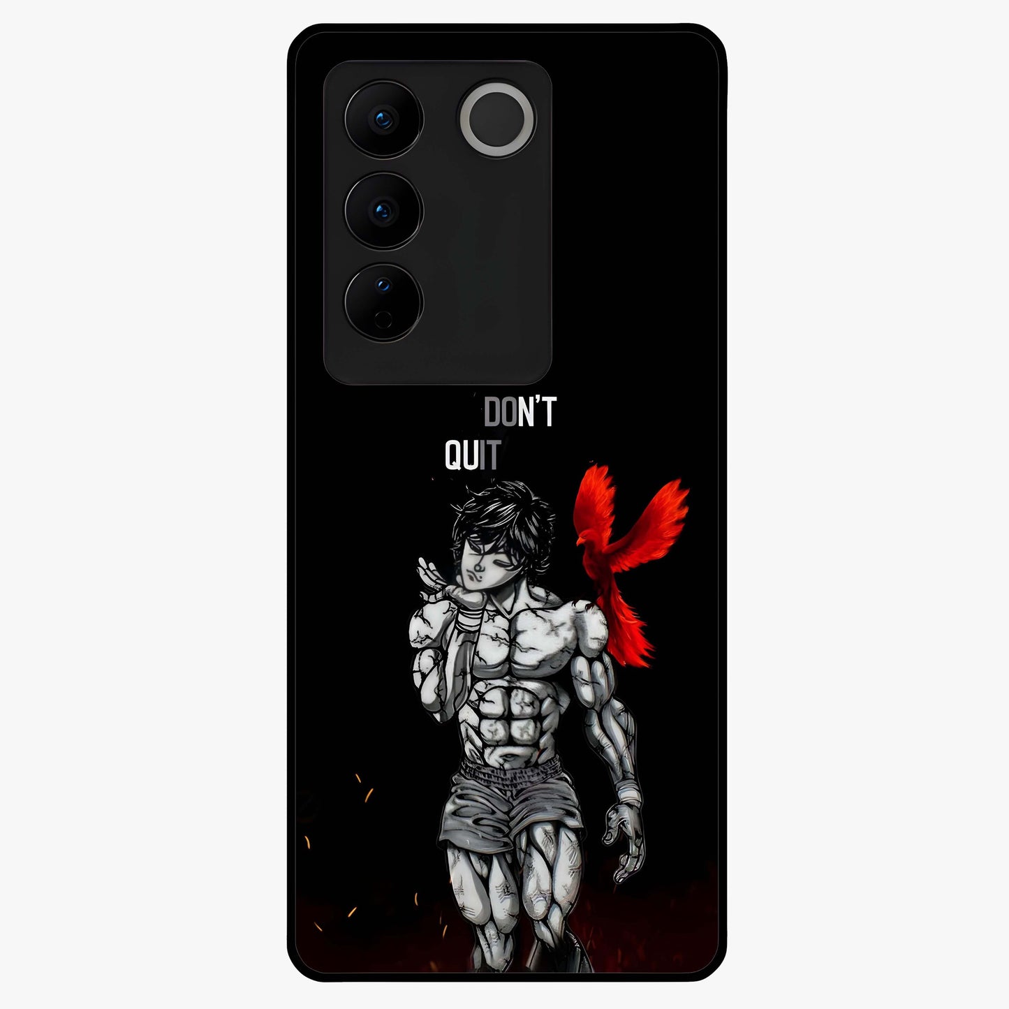 Rise Beyond Limits Glass Case showing flat back view with motivational typography artwork and glossy glass finish.