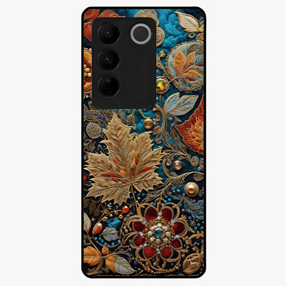 Royal Jewel Garden Glass Case showing flat back view with decorative floral garden artwork and glossy glass finish.