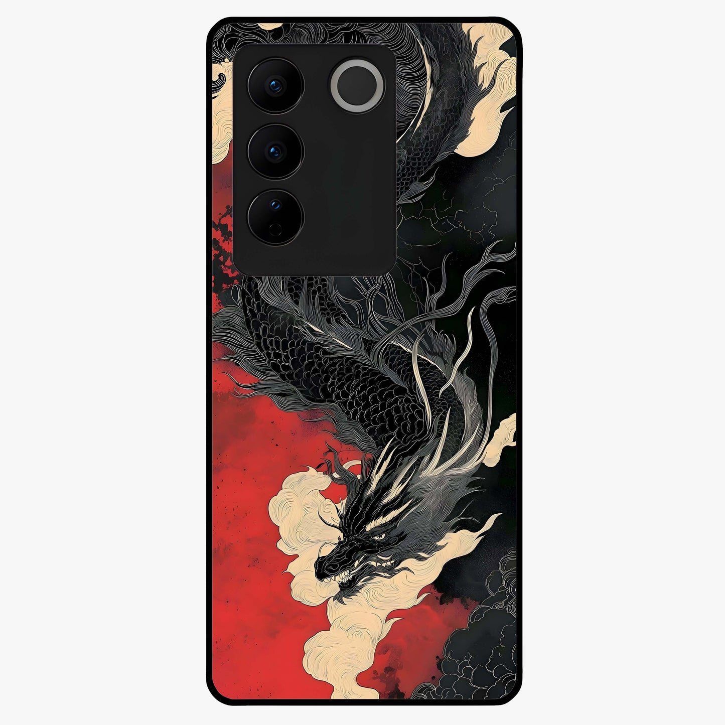 Shadow Dragon Fury Glass Case showing flat back view with fierce dragon artwork and glossy glass finish.