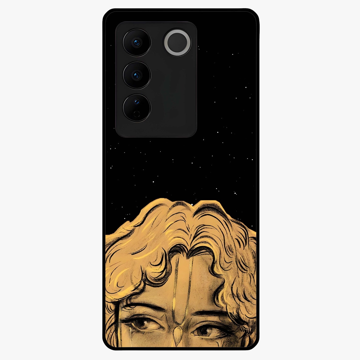 Shri Krishna Art Glass Case showing flat back view with devotional Krishna artwork and glossy glass finish.