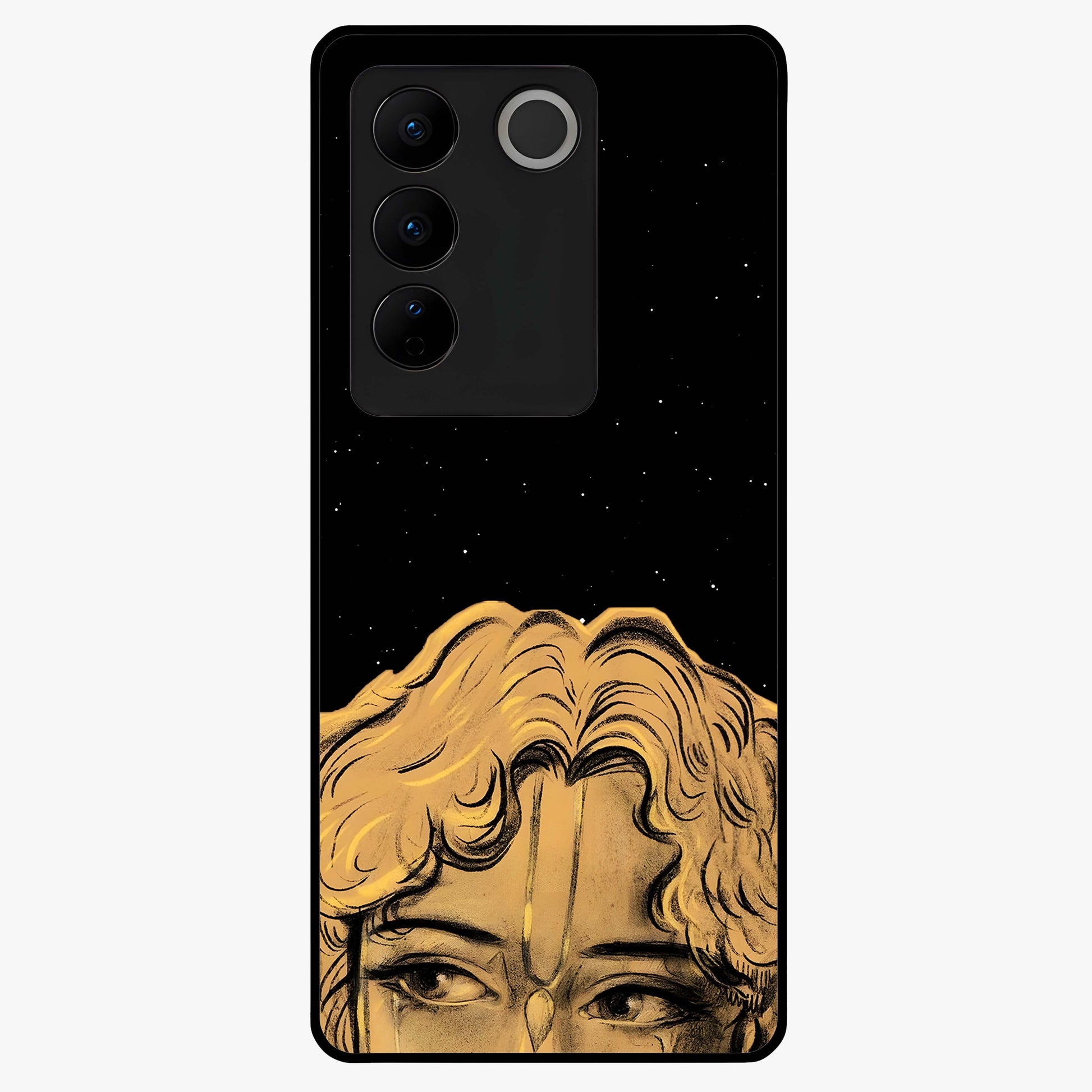 Shri Krishna Art Glass Case showing flat back view with devotional Krishna artwork and glossy glass finish.