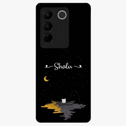 Silent Night Row Glass Case showing flat back view with calm night themed artwork and glossy glass finish.
