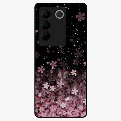 Small Starry Flowers Glass Case showing flat back view with delicate starry floral artwork and glossy glass finish.