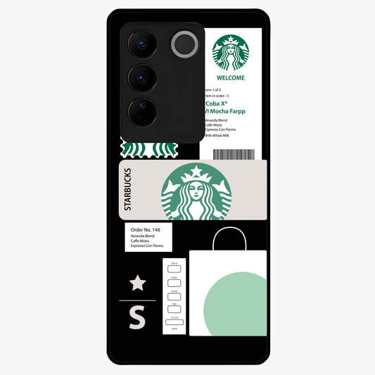 Starbucks Mocha Glass Case showing flat back view with coffee inspired artwork and glossy glass finish.