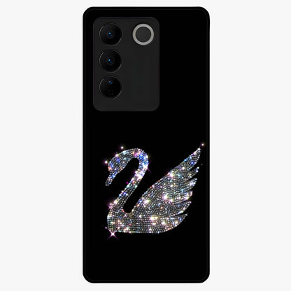 Starlit Swan Grace Glass Case showing flat back view with graceful swan artwork under starry sky and glossy glass finish.