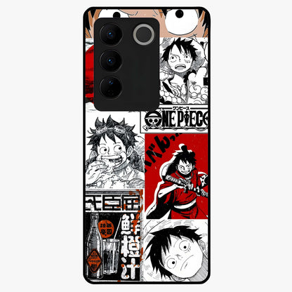 Strawhat Chaos Panels Glass Case showing flat back view with anime inspired chaos panel artwork and glossy glass finish.