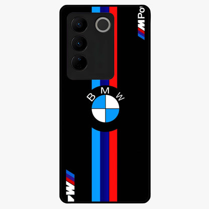 Turbo BMW Beast Glass Case showing flat back view with high performance sports car artwork and glossy glass finish.