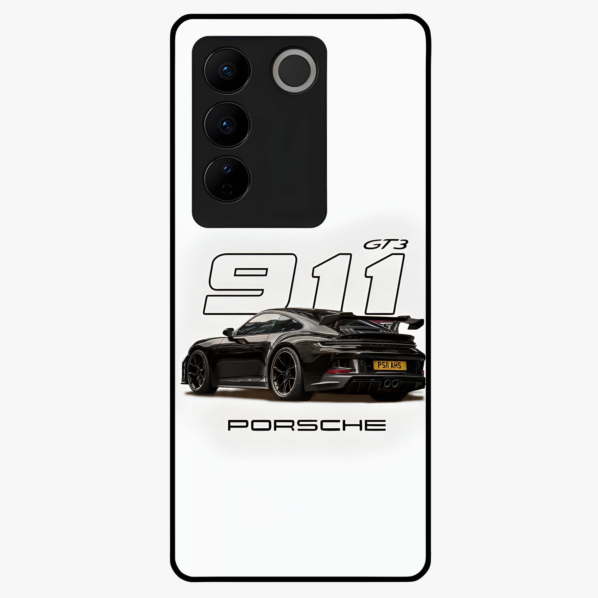 Turbo Legacy Icon Glass Case showing flat back view with iconic sports car inspired artwork and glossy glass finish.