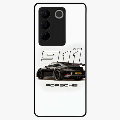 Turbo Legacy Icon Glass Case showing flat back view with iconic sports car inspired artwork and glossy glass finish.