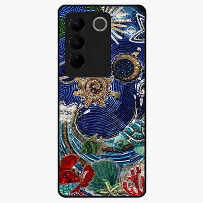 Universe Underwater Spark Glass Case showing flat back view with cosmic underwater themed artwork and glossy glass finish.