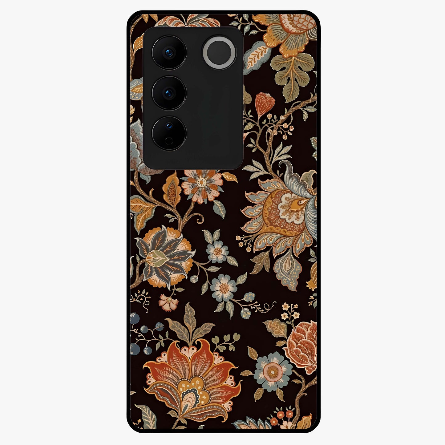 Vintage Floral Dream Glass Case showing flat back view with classic floral artwork and glossy glass finish.