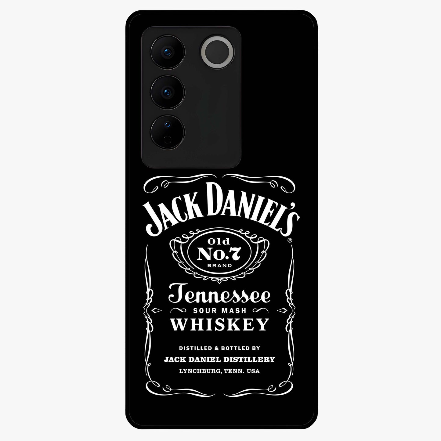 Vintage Whiskey Heritage Glass Case showing flat back view with classic whiskey inspired artwork and glossy glass finish.