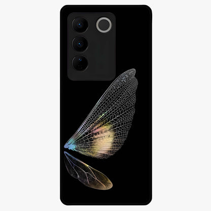 Whispers Of Wings Glass Case showing flat back view with graceful wing inspired artwork and glossy glass finish.