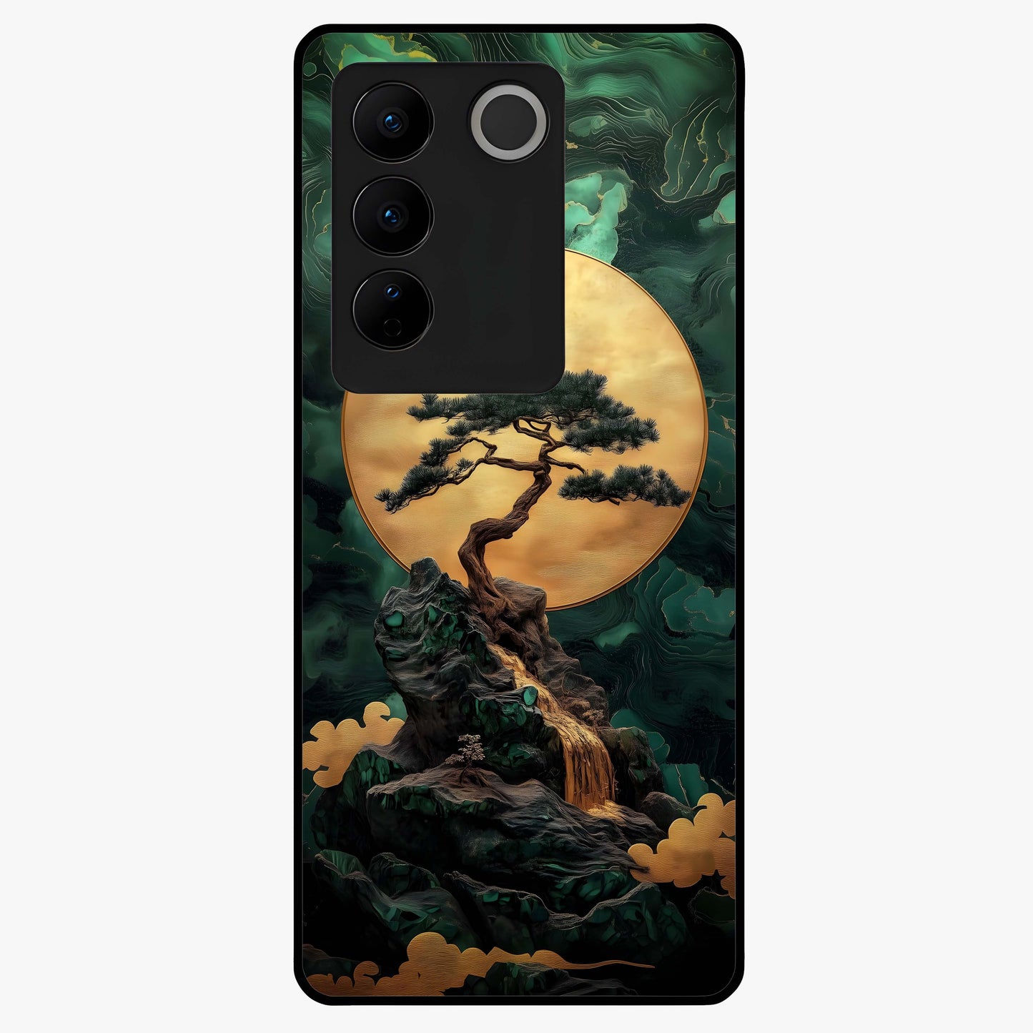 Zen Moon Rise Glass Case showing flat back view with calm moonrise artwork and glossy glass finish.