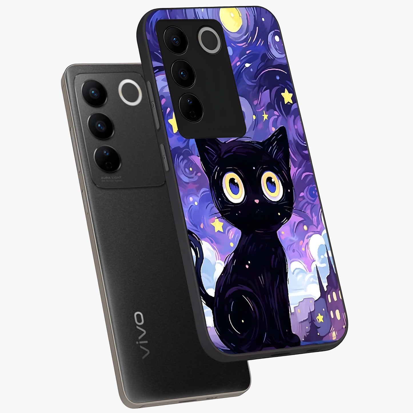 Abstract Cat Art Glass Case displayed in angled mockup highlighting modern abstract cat artwork and sleek glass surface.