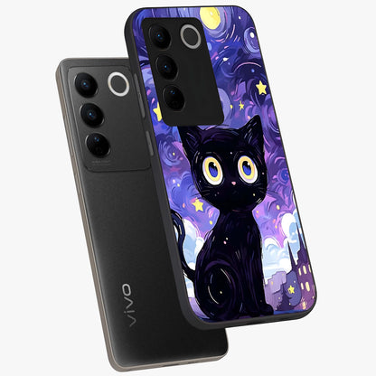 Abstract Cat Art Glass Case displayed in angled mockup highlighting modern abstract cat artwork and sleek glass surface.