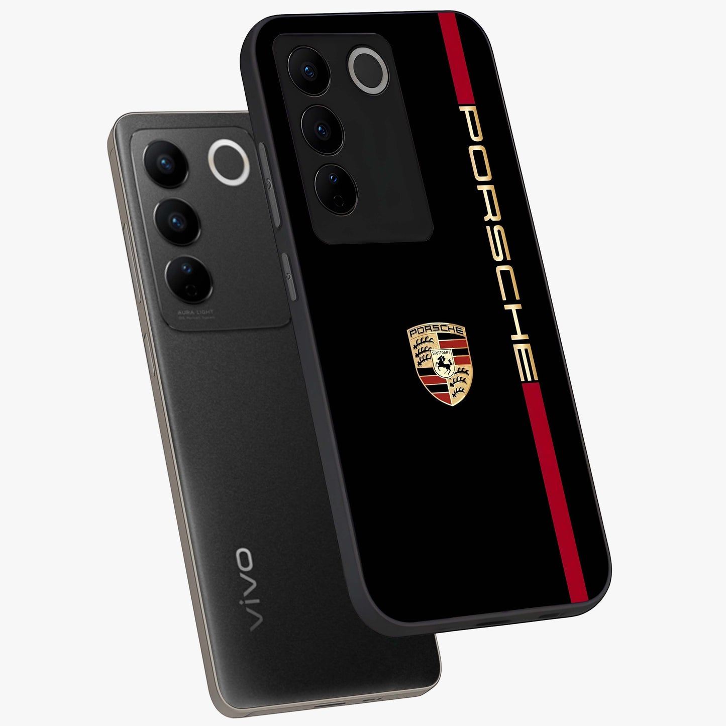 Black Minimal Porsche Glass Case displayed in angled mockup highlighting modern minimal car illustration and clean aesthetic design.