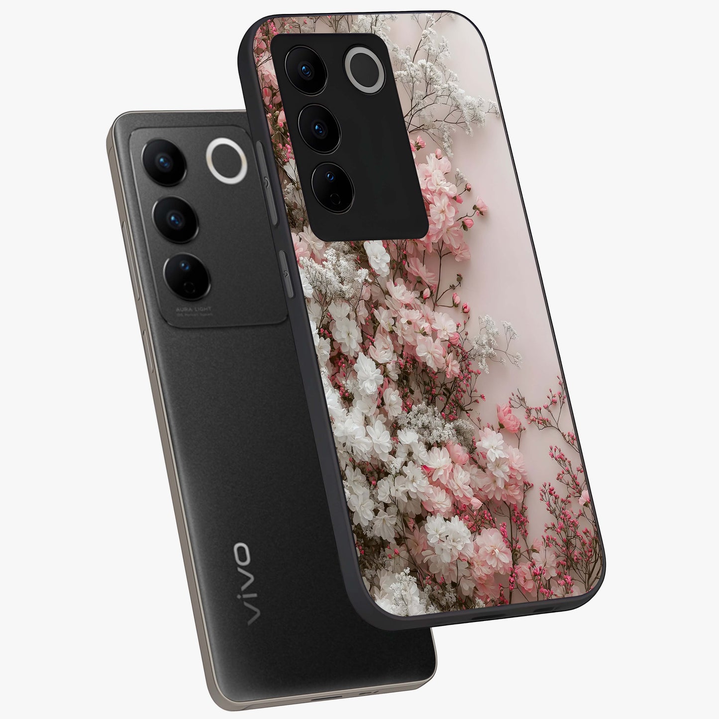 Blush Blossom Cloud Glass Case displayed in angled mockup highlighting soft cloud and blossom design with pastel aesthetic.