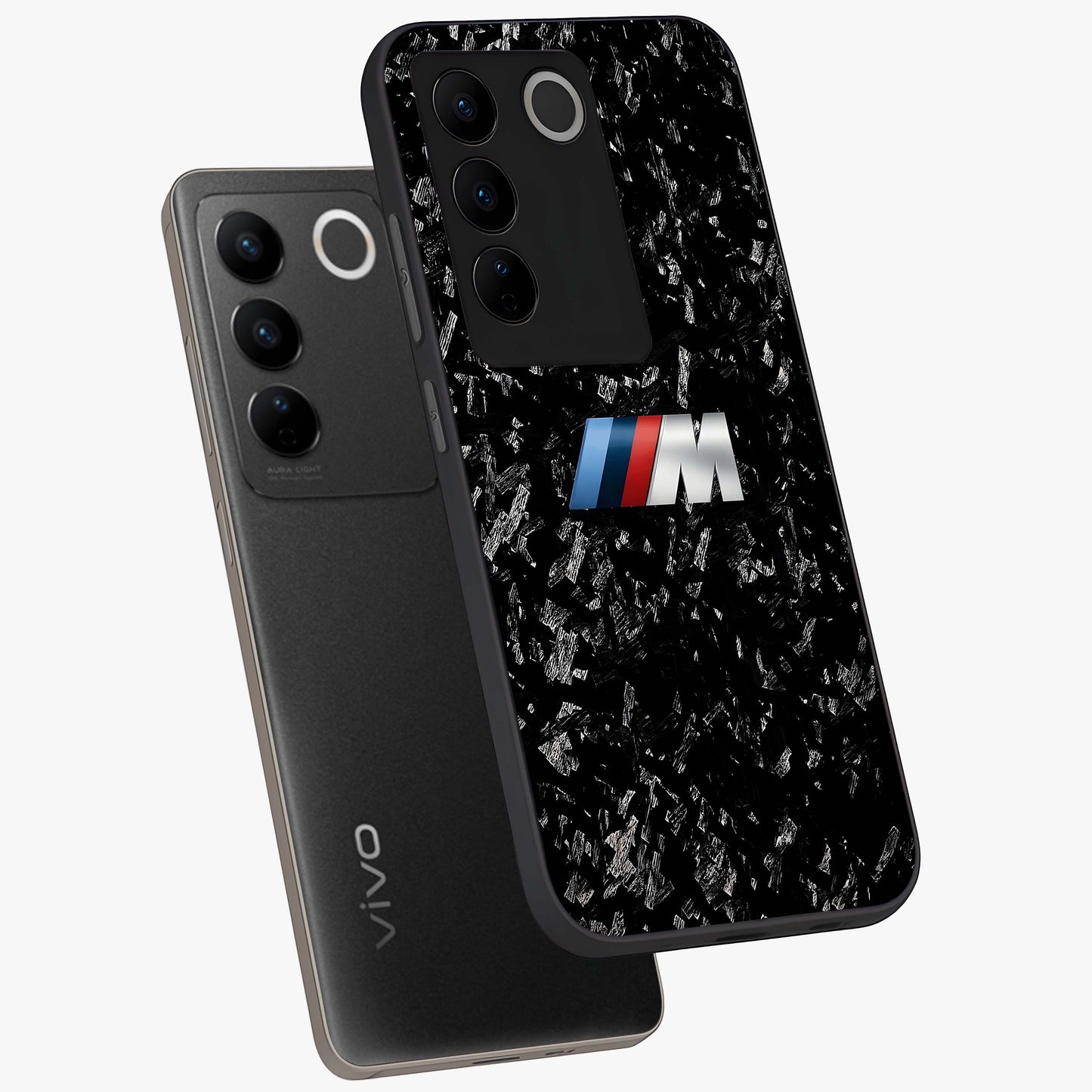Carbon Speed Mark Glass Case displayed in angled mockup highlighting racing inspired carbon design and sleek aesthetic style.