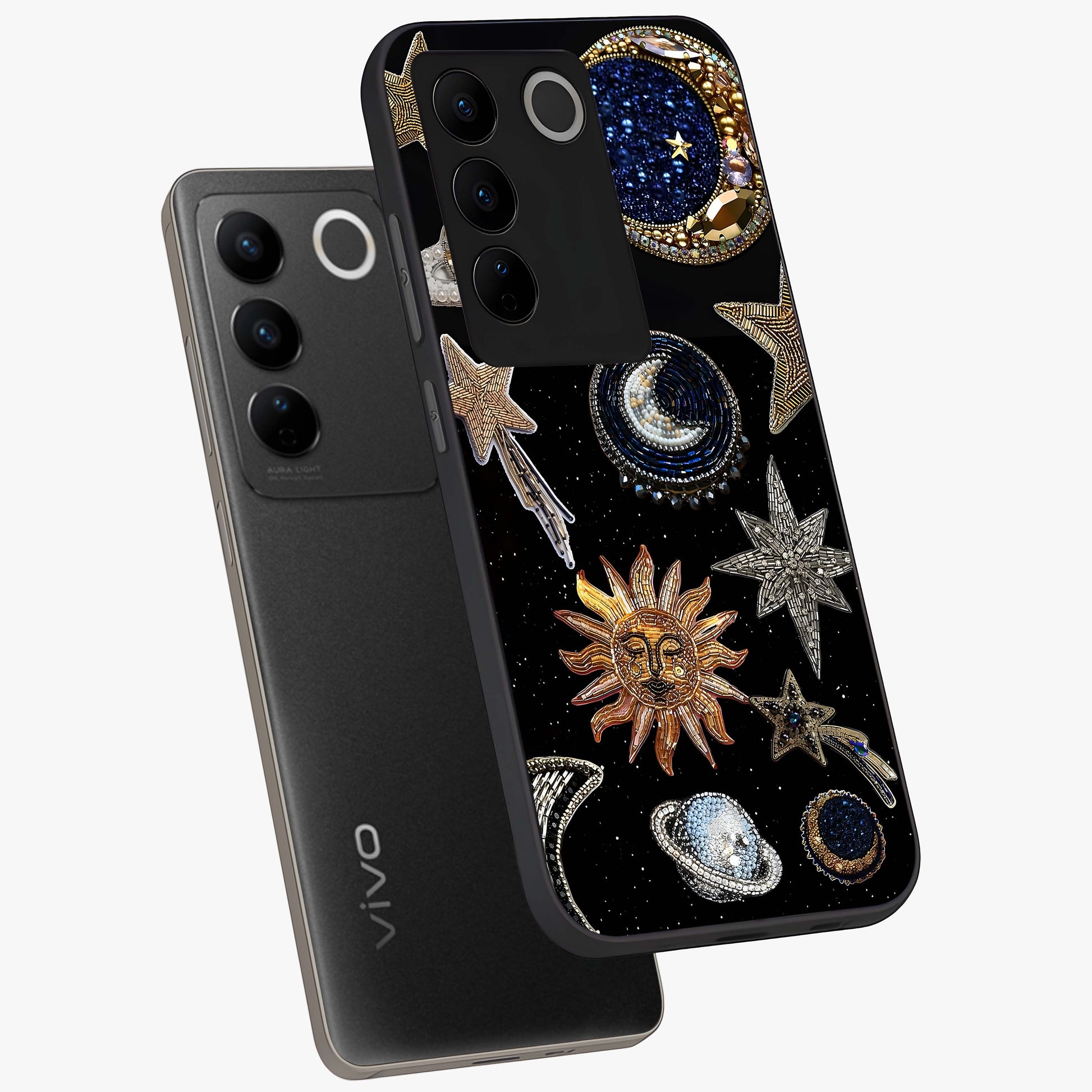 Celestial Gem Constellations Glass Case displayed in angled mockup highlighting gemstone inspired constellation design.
