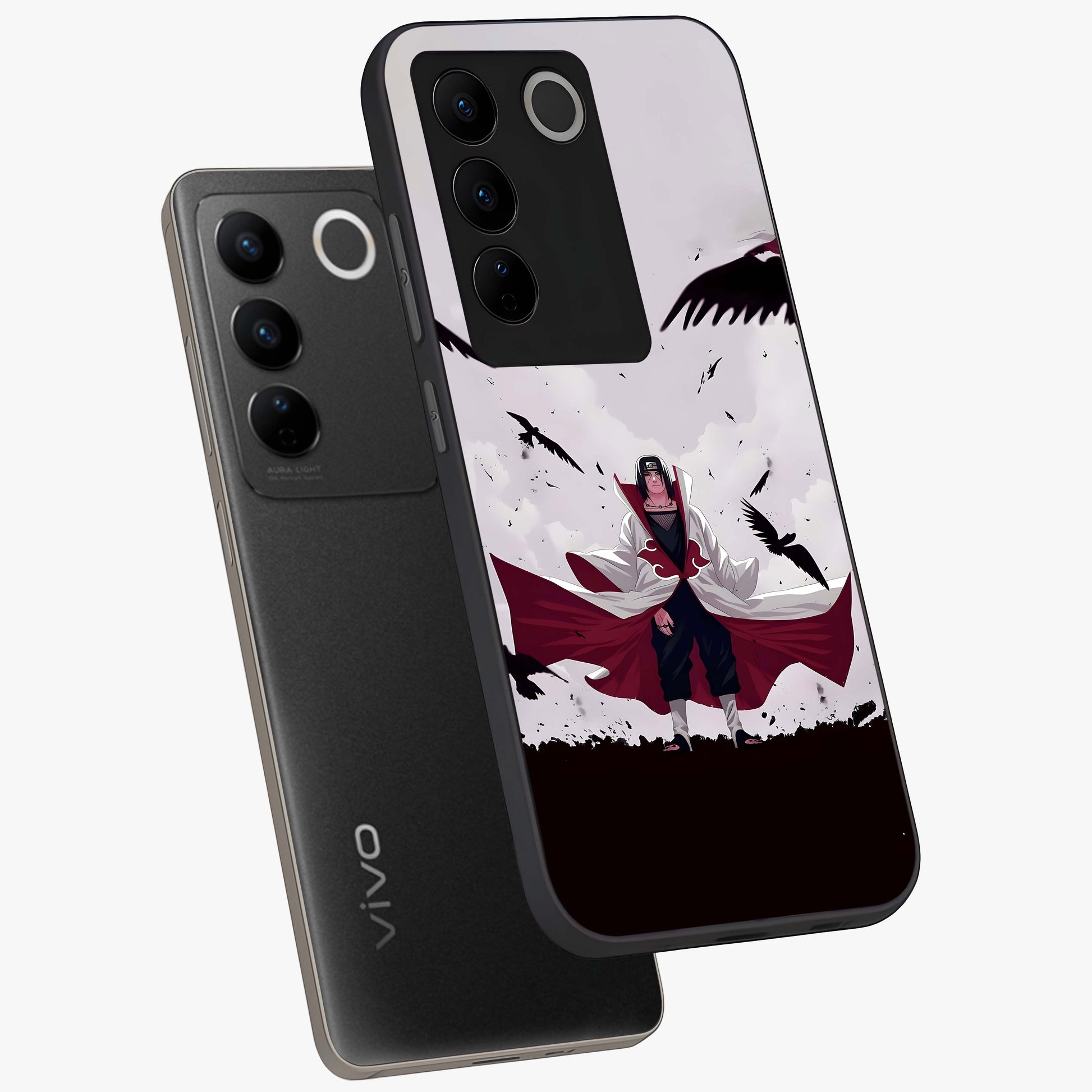 Crimson Crow Ascension Glass Case displayed in angled mockup highlighting powerful crow illustration with dark crimson aesthetic.