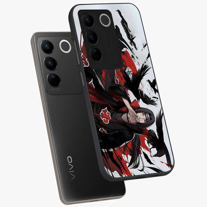 Crimson Crow Illusion Glass Case displayed in angled mockup highlighting mysterious crow graphic with dark aesthetic style.