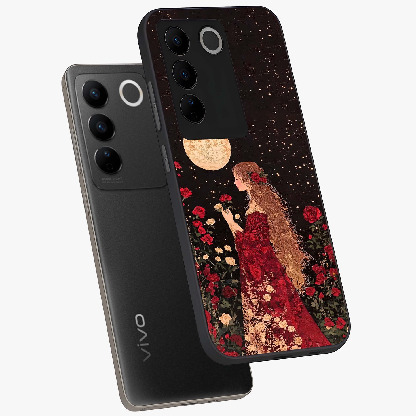 Crimson Dreams Glass Case displayed in angled mockup highlighting soft crimson aesthetic design with artistic theme.