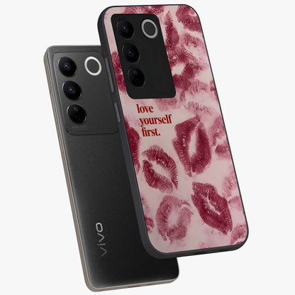 Crimson Kiss Love Glass Case displayed in angled mockup highlighting bold love inspired design with modern aesthetic style.