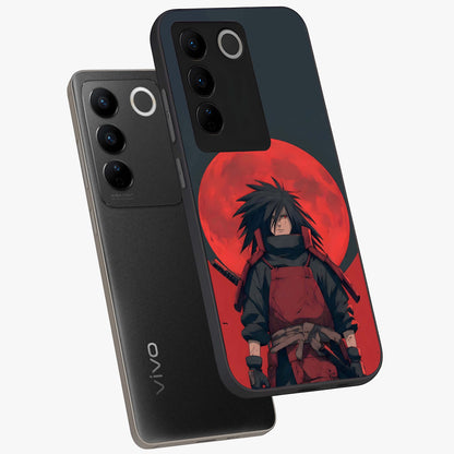 Crimson Moon Warlord Glass Case displayed in angled mockup highlighting dramatic crimson moon design with fantasy aesthetic.