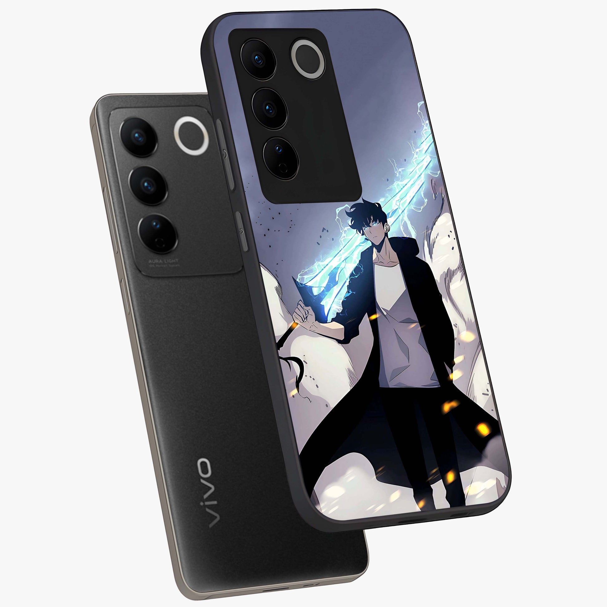 Dark Lightning Anime Warrior Glass Case displayed in angled mockup highlighting powerful lightning themed anime illustration.